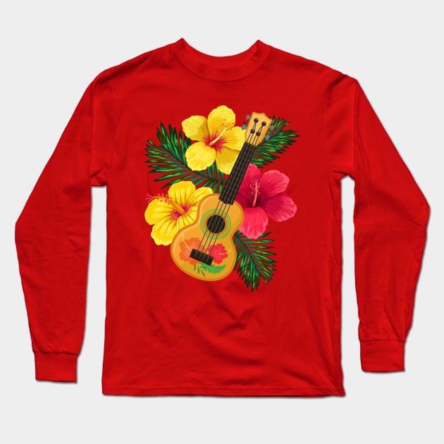 Hawaiian Ukulele Lute and Hibiscus Long Sleeve T-Shirt by soulfulprintss8